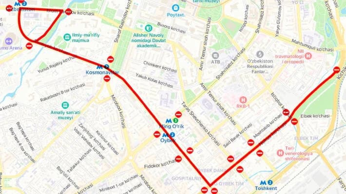 В Ташкенте временно перекроют несколько центральных улиц